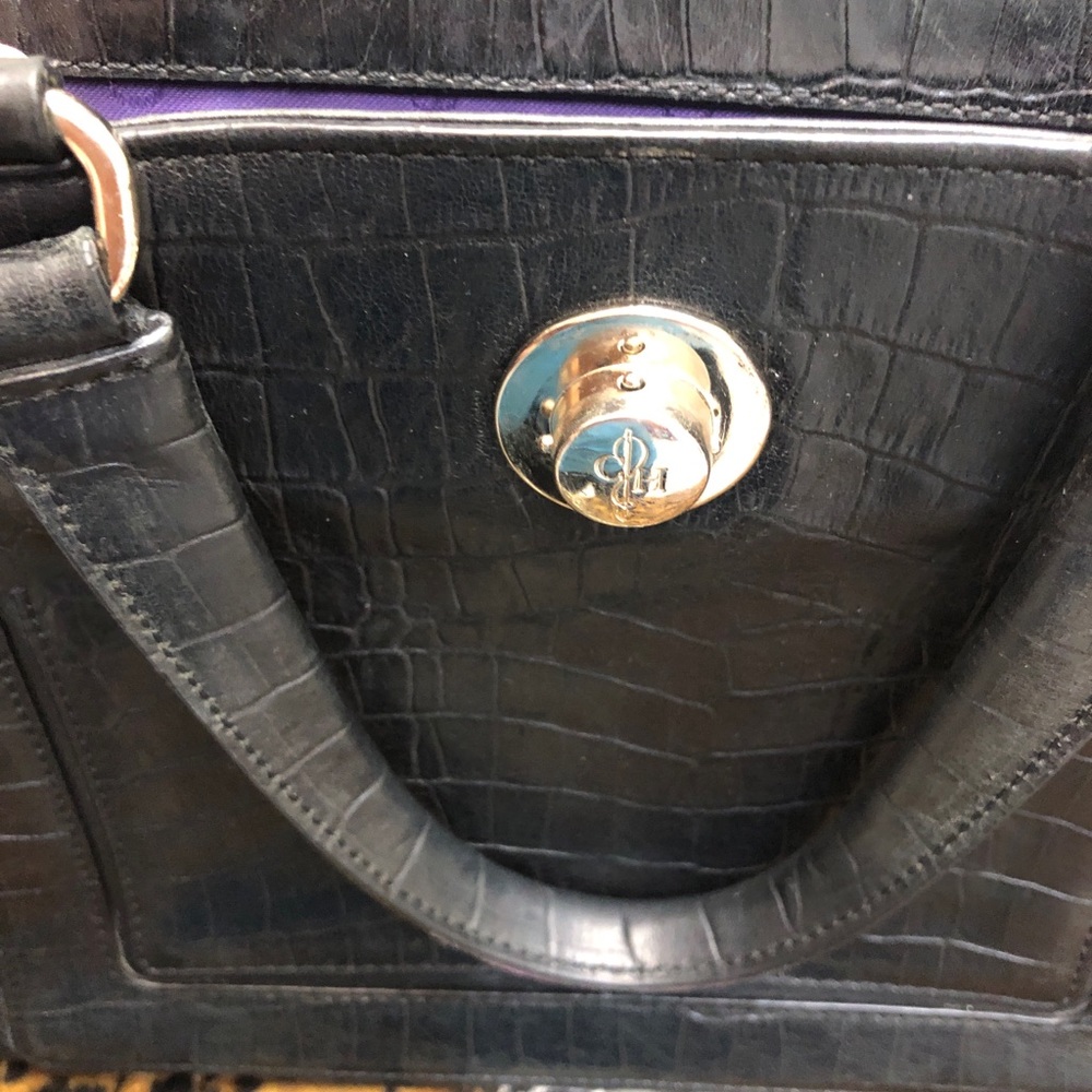Cole Haan Black Leather! Faux Croc handbag Vintage Classic Black Handbag leather - Picture 5 of 15